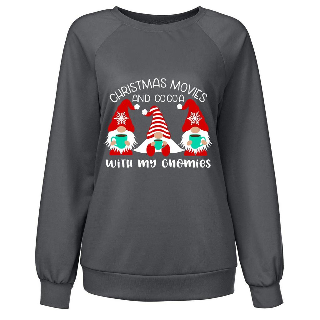 Dámská ležérní mikina s dlouhým rukávem s kulatým výstřihem a volným halloweenským potiskem