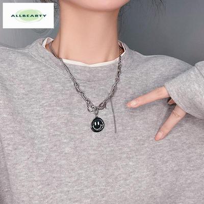 Smiley Thick Chain Couple Necklace Female, New Trendy, Hip Hop Sweater Collarbone Chain Accessories
