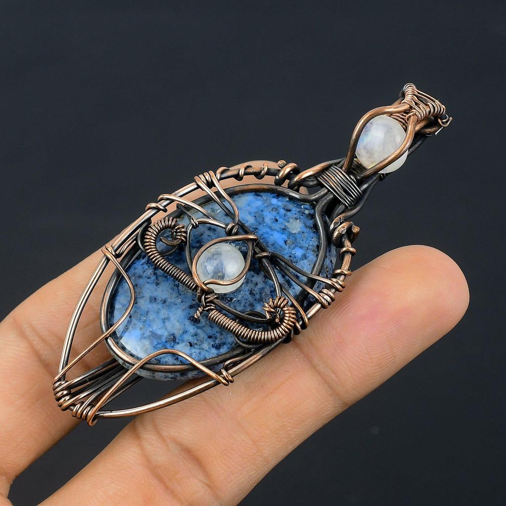 Azurite Pendant, 999 Copper Wire Wrapped Gemstone Jewelry, Handmade Pendant, For Thanksgiving