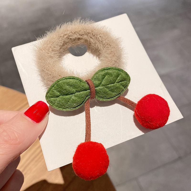 

1PC New Sweet Plush Ball Cherry Girls Kids Elastic Hair Bands Children Cute Hair Ties Princess Hair Accessories Baby Headwear