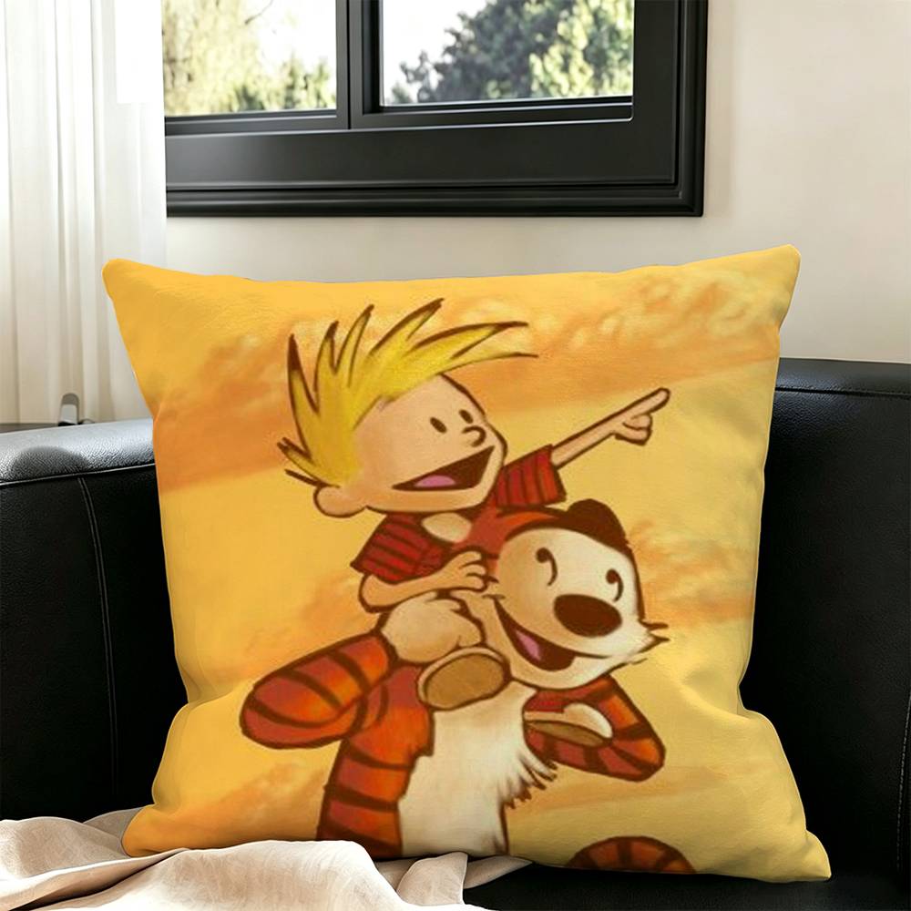 Cute Calvin And Hobbes-ss Square Double-Sided printed Pillow Case Bedroom Bedside Pillow Sofa Cushion Cover