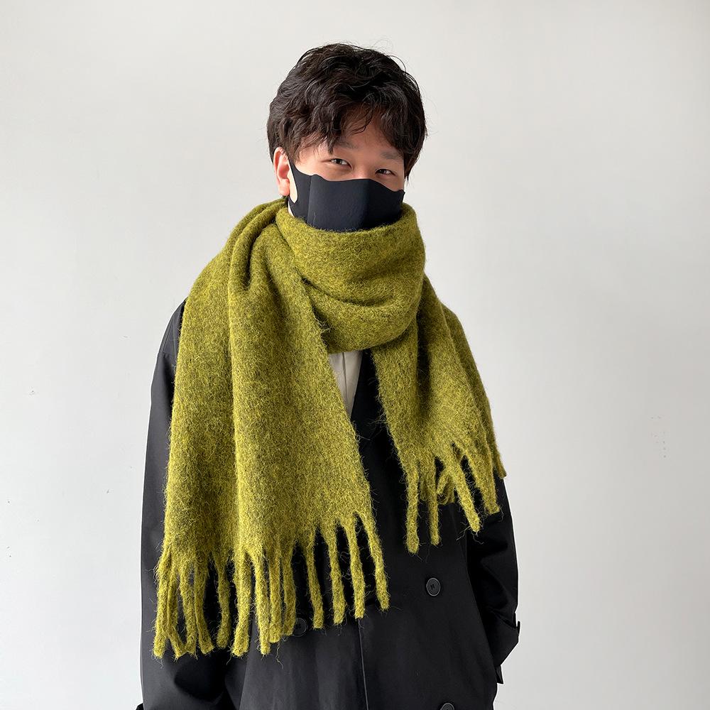 Autumn and Winter Thickened Scarf Couple Mohair Scarf Women's Versatile High-end Thickened Warm Scarf Solid Color Shawl