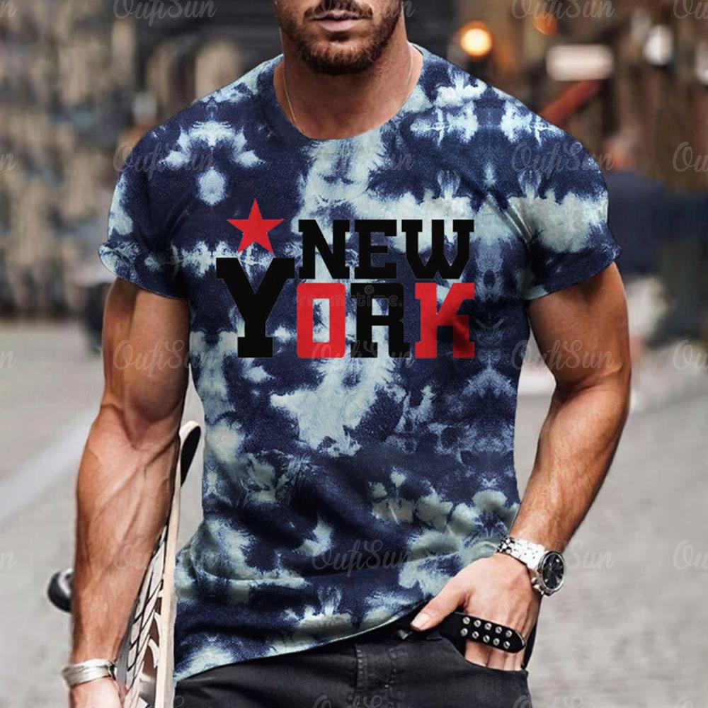 New York Printed T-Shirt For Men Casual Street Men's Clothing Loose Round Neck Short Sleeved Tops American Oversized T-Shirt XL