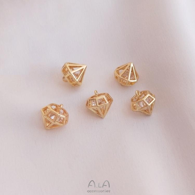 

14K Gold-Filled Diamond-Shaped Cubic Zirconia Charm for Jewelry Making