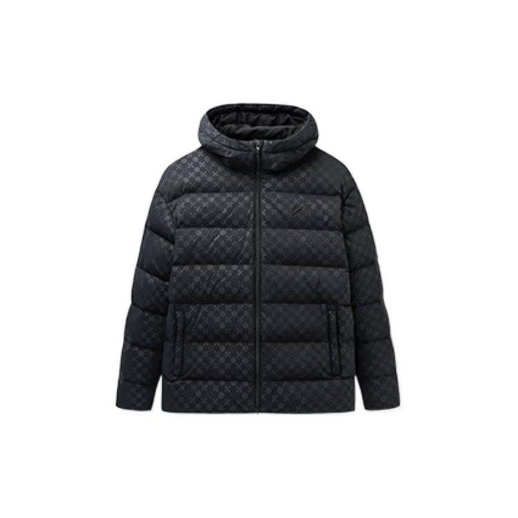 Anta Basketball Collection Down Jackets Men's Matte Black Hooded Thickened Puffer Jacket 152241910R-2