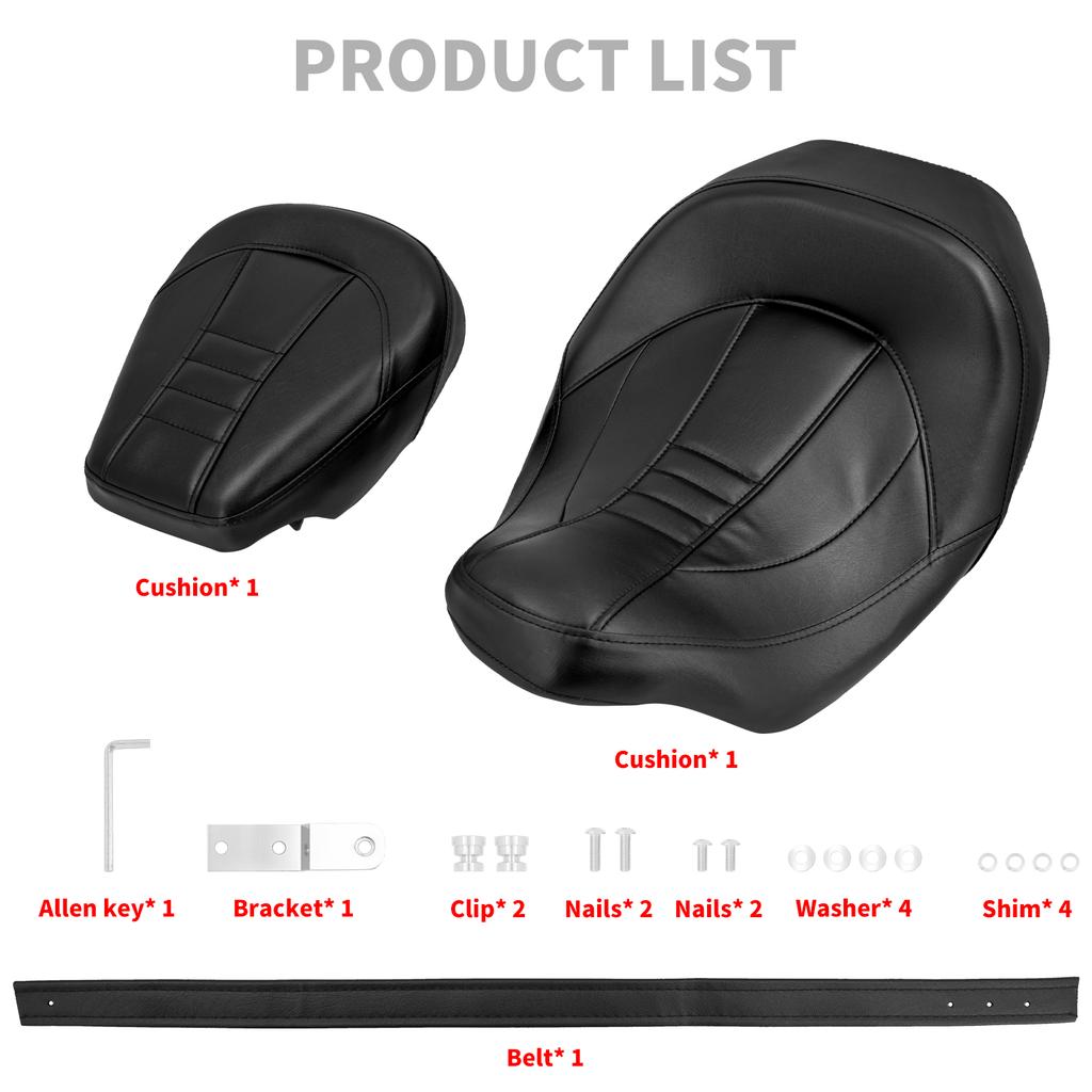 Motorcycle Two-Up Seat Leather Front Driver Rear Passenger For Harley Touring CVO Street Glide Road King Special Classic 09-23