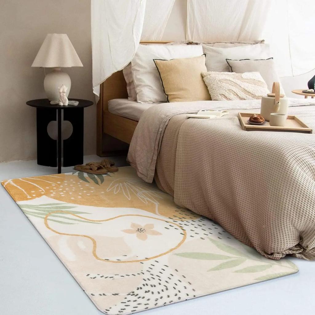 Green Print Machine Washable Living Room Rug Bedroom Bedside Non-Slip Floor Mat Indoor Carpet for Office Laundry Room Home Decor