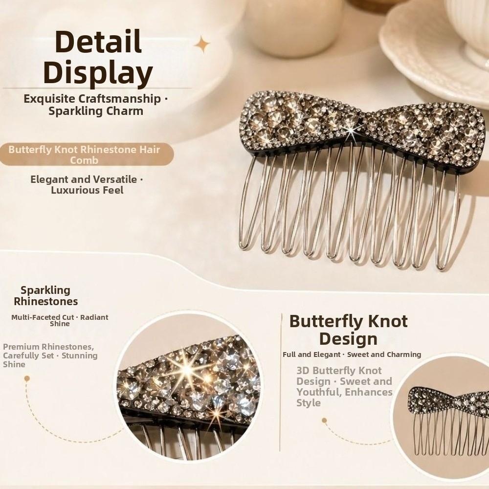 Silver Bow Hair Comb Bow Shape Updo Hair Comb Gifts Back-of-head Bun Hairbrush Updo Styling