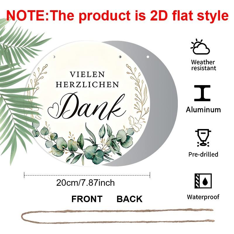 2D Flache Retro-Aluminium-Wandaufkleber in verschiedenen Größen. Deutsch-thematische Dankeschön-Dekoration mit Eukalyptusblatt-Design. Ein perfektes Zuhause-Dekor und Geschenk