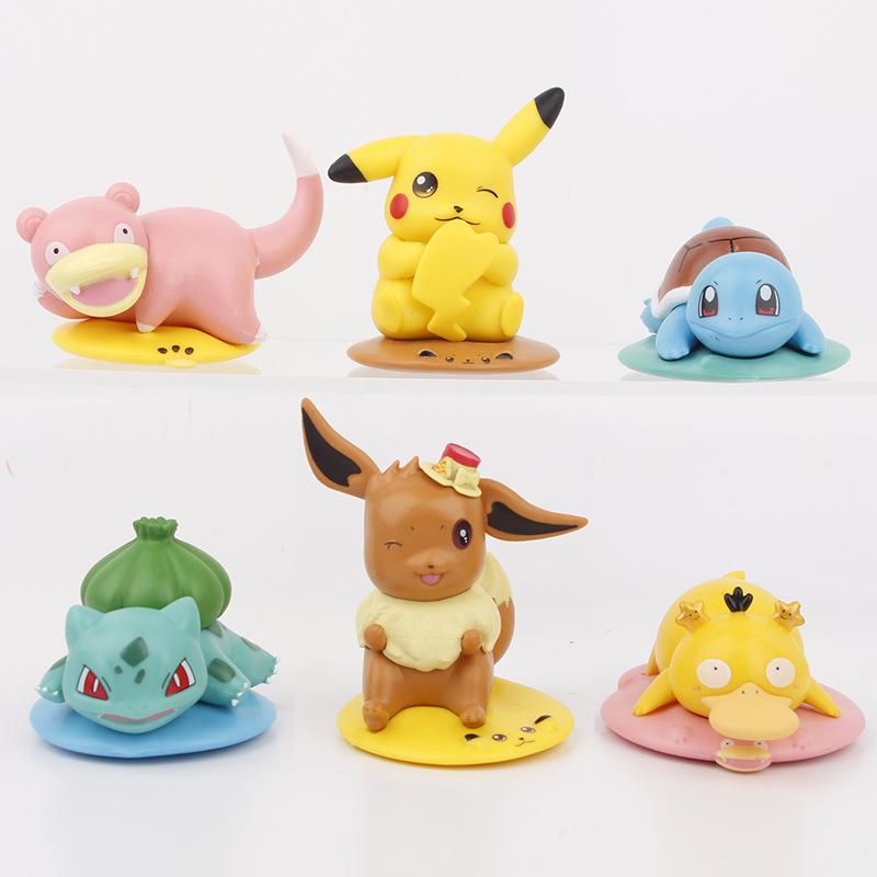 6Pcs Anime Pokemon Figure Pikachu Psyduck Bulbasaur Cute Character Cake Car Decoration Toys Doll Birthday Gift