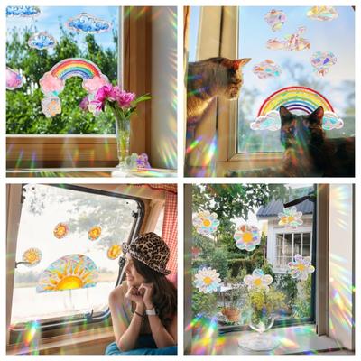 New Sun Catcher Window Glass Stickers Electrostatic Rainbow Clouds  Butterfly Rainbow Sun Prism Sticker Window Home Decoration