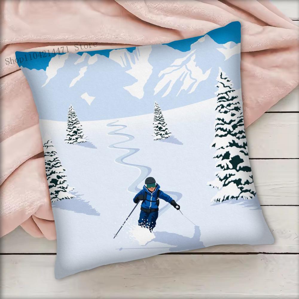 1Pc Ski Resort Prop Pattern Pillow Case Square Bedroom Sofa Leisure Comfort Cushion Car Living Room Home Decoration