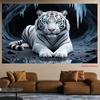 2D Wildlife White Tiger Backdrop 2D Icy Cave Blue Eyes Photo Background for Themed Shoot