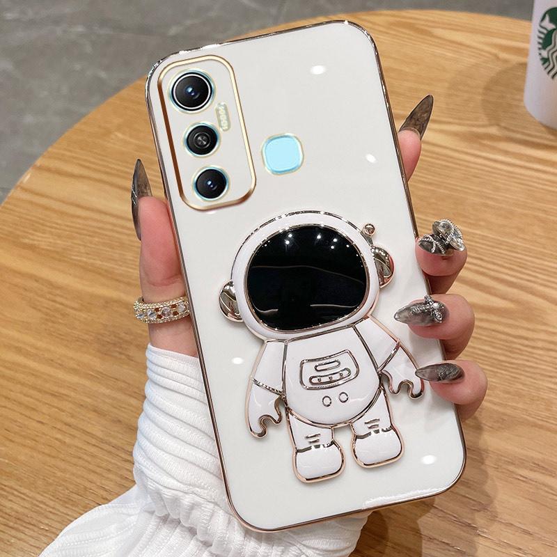 For Infinix Hot30 40 30 30i 20s 20i 20 12i 11 11s 10s 10i 8 9 10 Play 12 Pro Case Soft Silicone Astronauts Holder Back Cover Bracket Phone Case