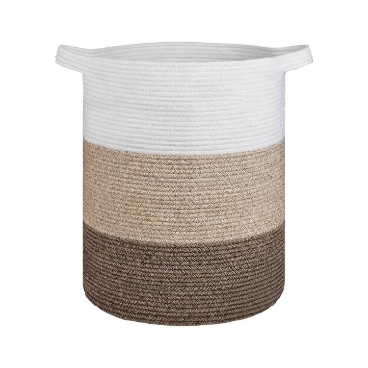 Breathable Cotton Rope Hamper Basket With Supportive Handles Large Capacity Storage Container For Clothes