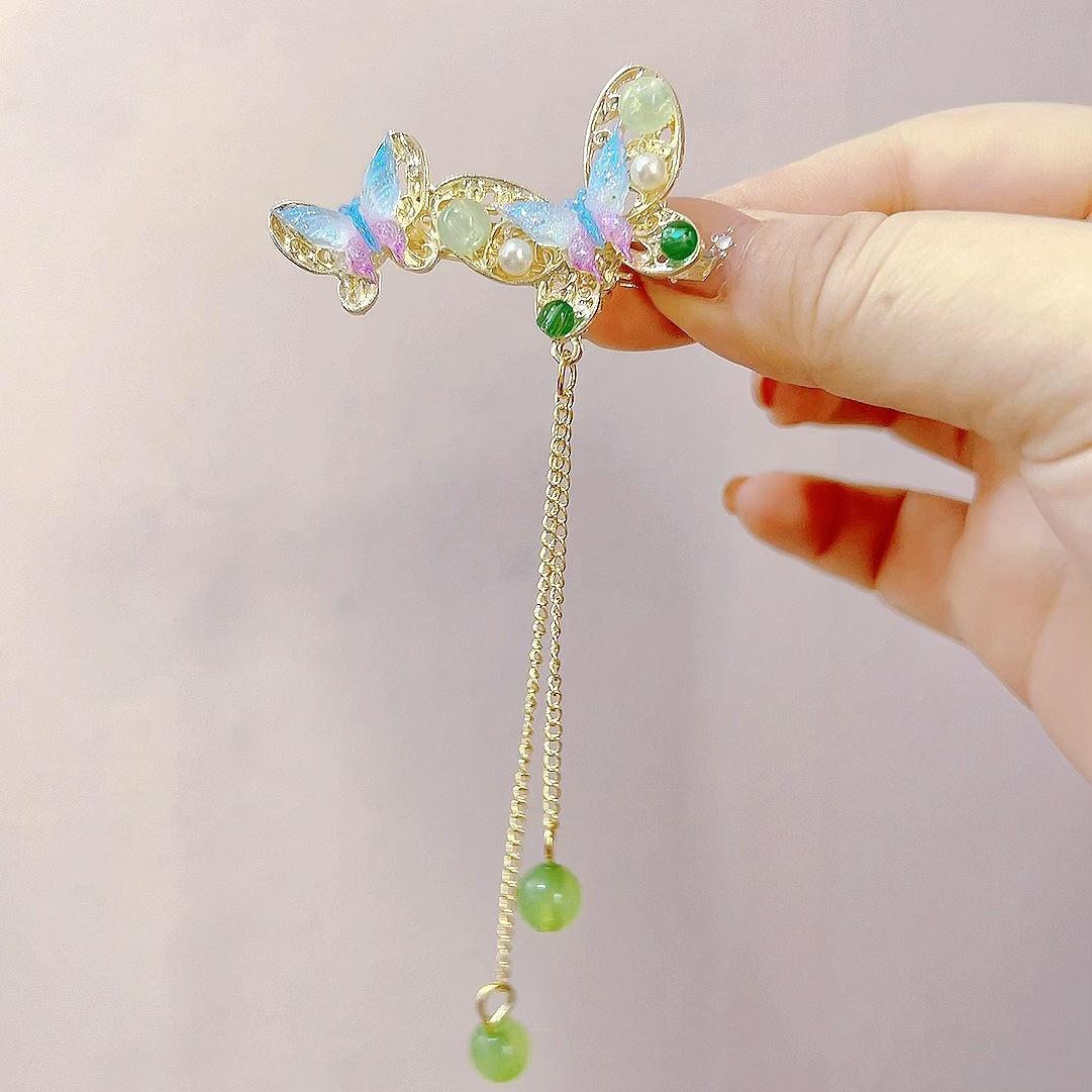 

1 шт. ультра-фэнтезийный зеленый оттенок цветок бабочка заколка для волос кисточка челка боковая заколка для женщин древний стиль заколка-уточка шпилька