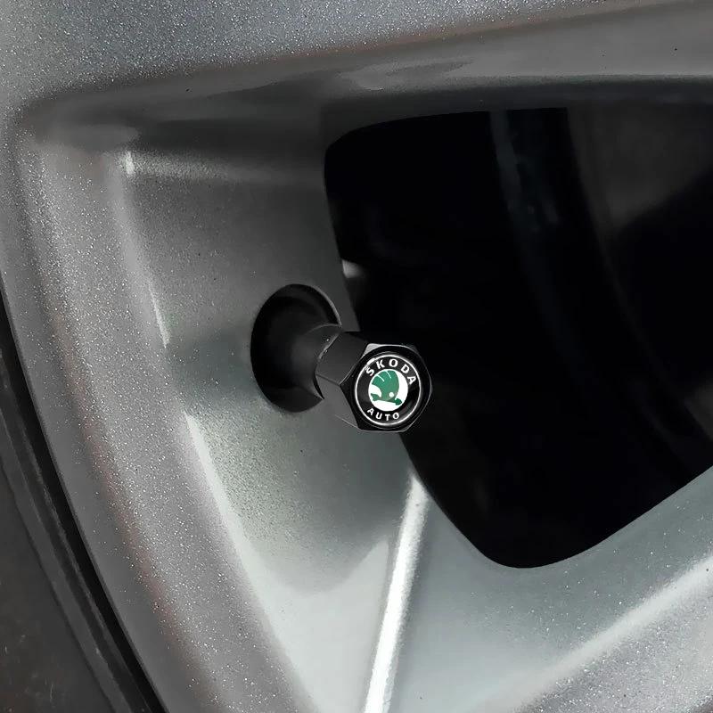Car Wheel Tire Valve Stems Cap With Keychain Keyring Badge For Skoda Sharp Sharp crystal Sharp Rapid speed Pye Ye Di trunk BI7