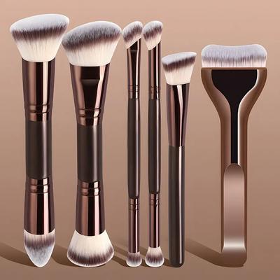6dílná sada oboustranných štětců na make-up, Multifunkční štětce na podkladovou bázi/konturování/oční stíny/tvářenku, Prémiové syntetické vlasy, Kosmetické nástroje