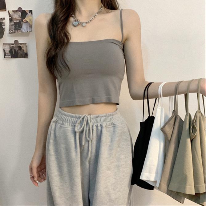 Women's Solid Color Camisole with Built-in Chest Pad – Stylish Back Design for Summer Wear