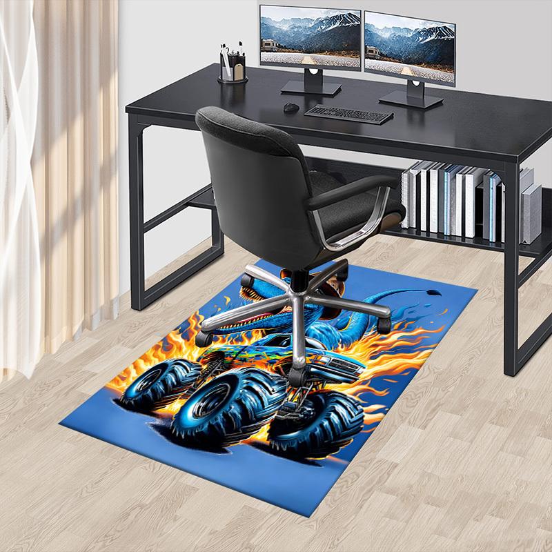 1PC Dinosaur Monster Truck Non-Slip Floor Carpet Compatible for Office&Living Room&Dining room - Flat-Weave Machine- Soft & Pattern-E325