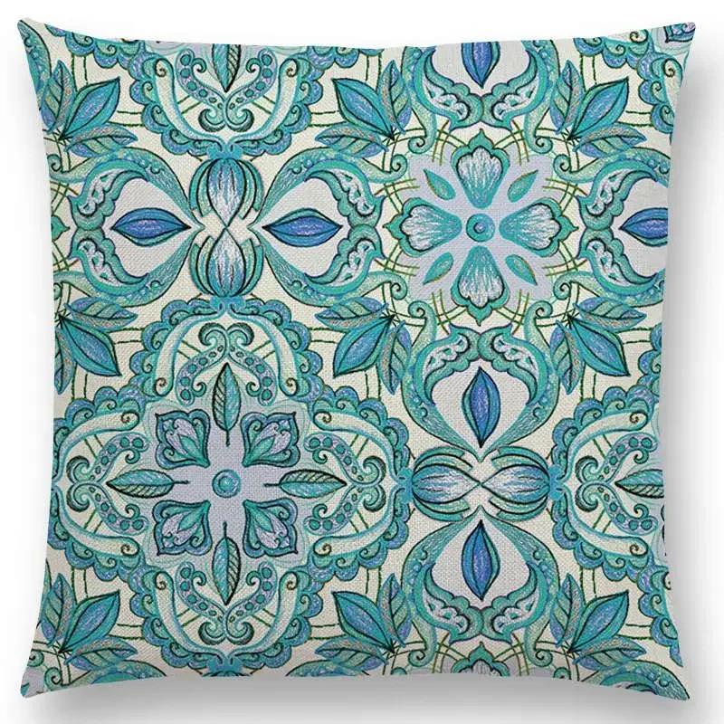 New Vivid Art Colorful Flowers Gorgeous Floral Doodle Geometry Mandala Coral Wonderland Pattern Car Cushion Cover Pillow Case
