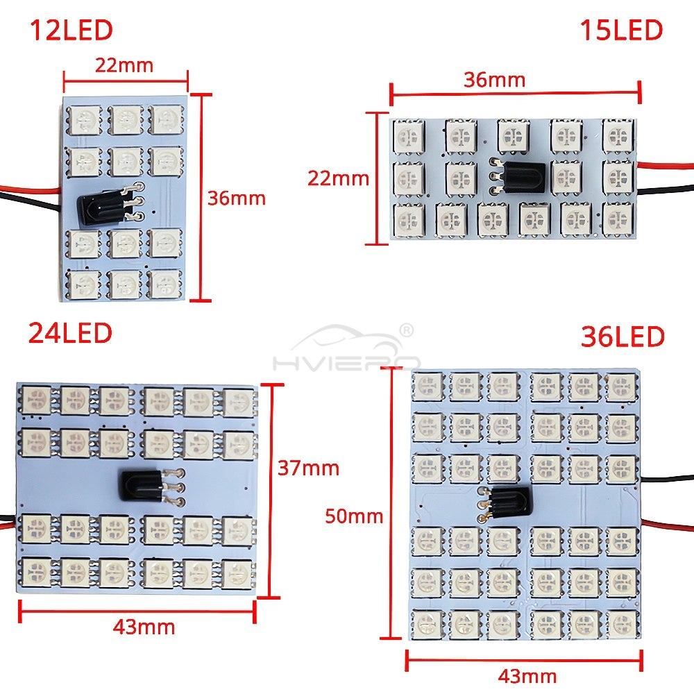 2 Stück Auto LED T10 5050 12/15/24/36 SMD Innenkeil RGB Panel Leselichter Innenraum Auto Kennzeichenleuchte BA9S Adapter