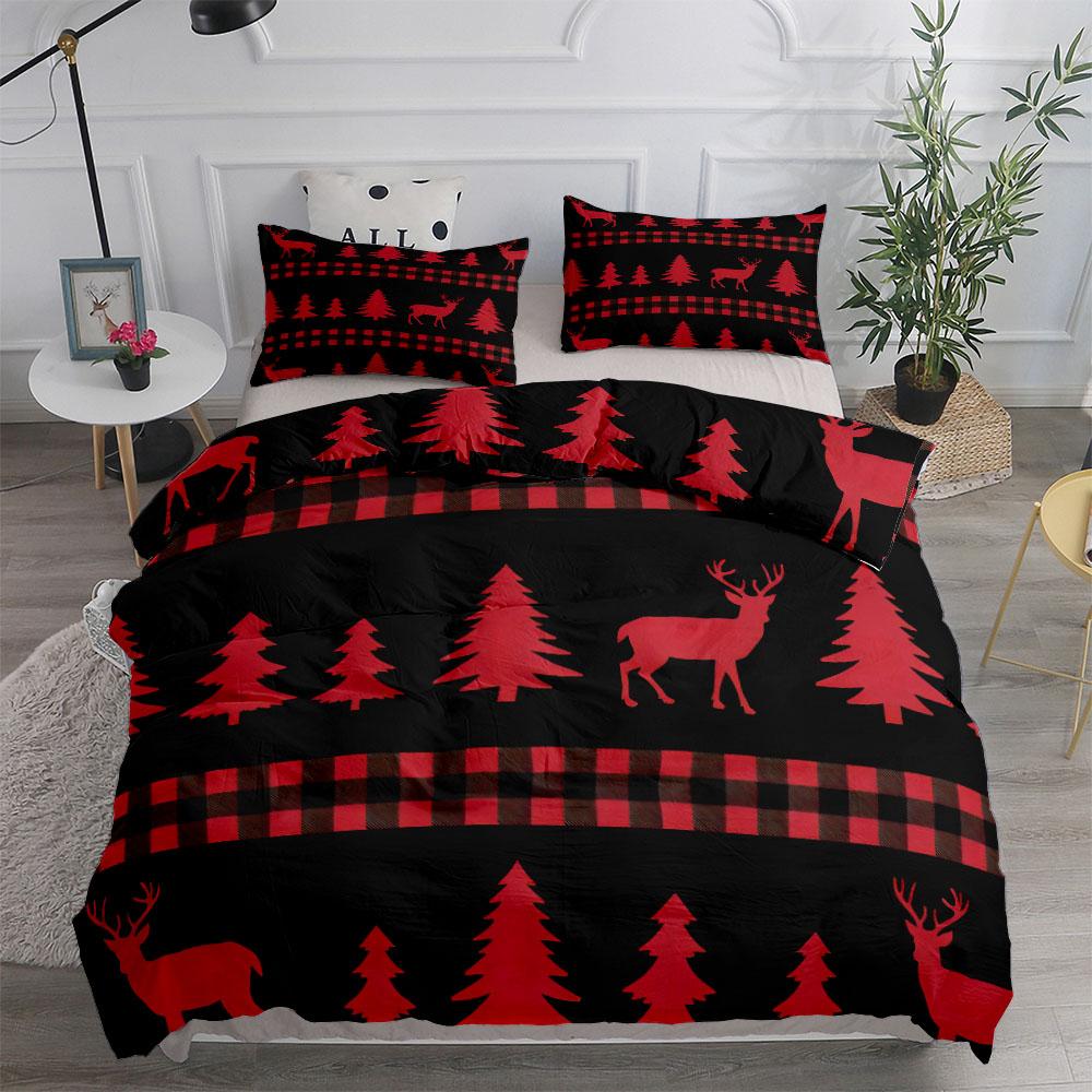 

Комплект постельного белья в винтажном стиле Forest Stag Plaid King Queen Double Full Twin Single Size EU single(135x200cm)