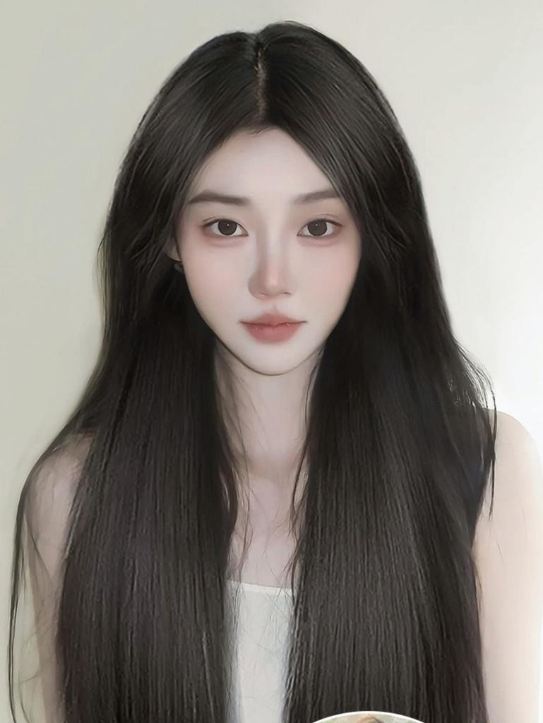 Select Front Lace Full Wig Long Curl Full Wig Korean Fashion KPOP Free Arrangement Wig Natural Black Straight Medical Use Natural Black Lily's