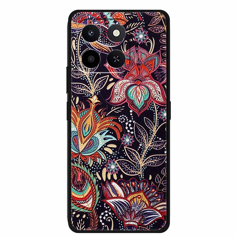 3D Case For Honor X7d 5G Case X 7 d Coque 6.77" Emboss Flowers Black Silicone Soft Back Cover For Honor X7d 4G Cases Shell Funda