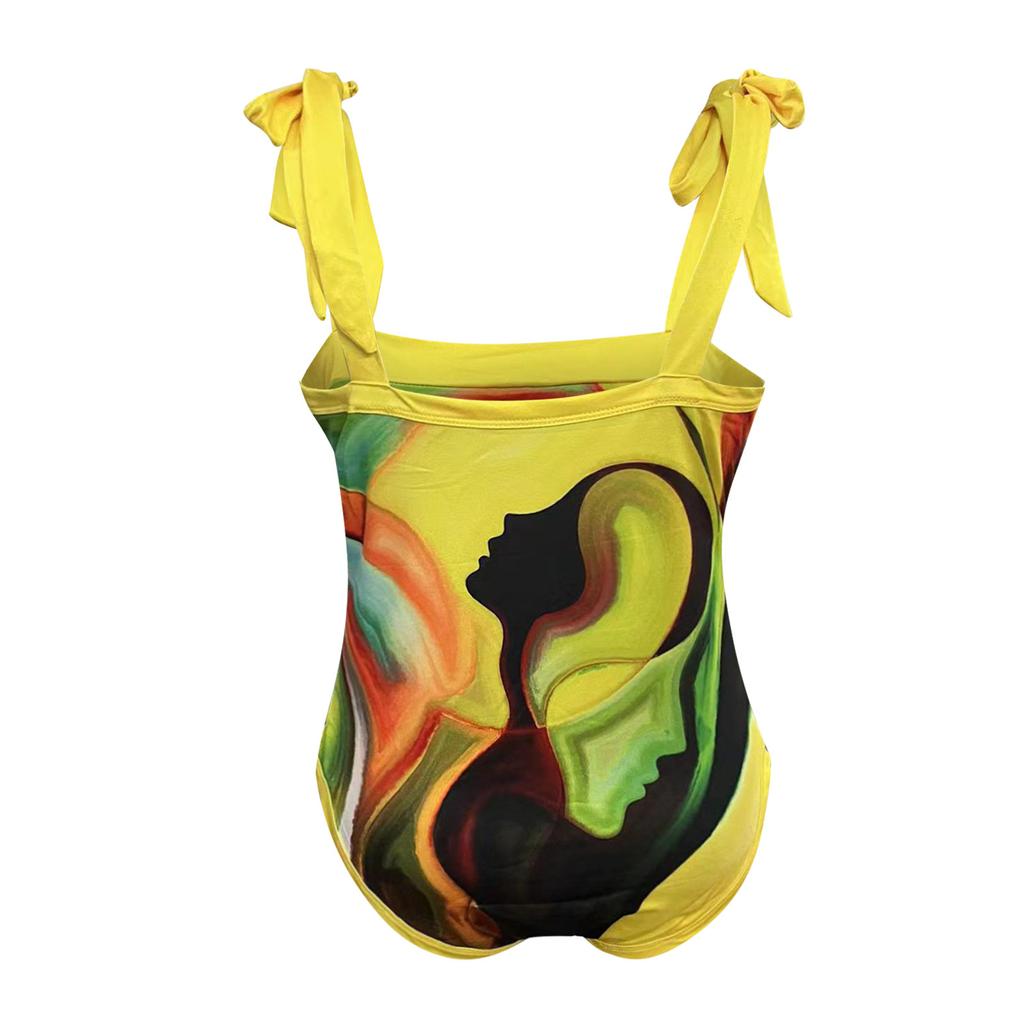 Fashion Women's Sexy Printed V Neck Strap Backless Beachwear Monokini Bikini Swimsuit  2 Piece Swimsuit
