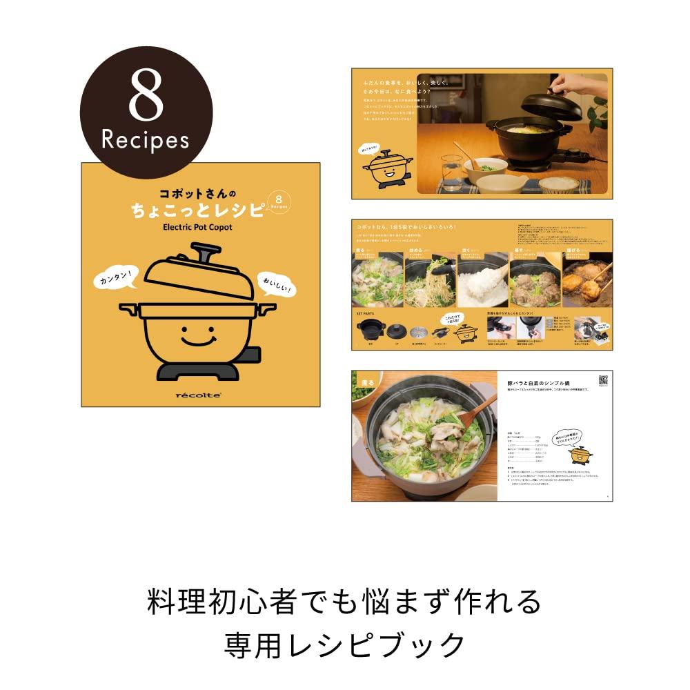 Recolte Electric Pot, 5-in-1 Function: Boil, Stir-fry, Cook Rice, Steam, Deep Fry. Suitable for 1-2 people. 20cm pot size. 500W low power