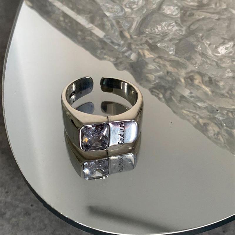 Women’s Retro Hip Hop Zirconia Letter Ring – Adjustable Korean Style Open Adjustable