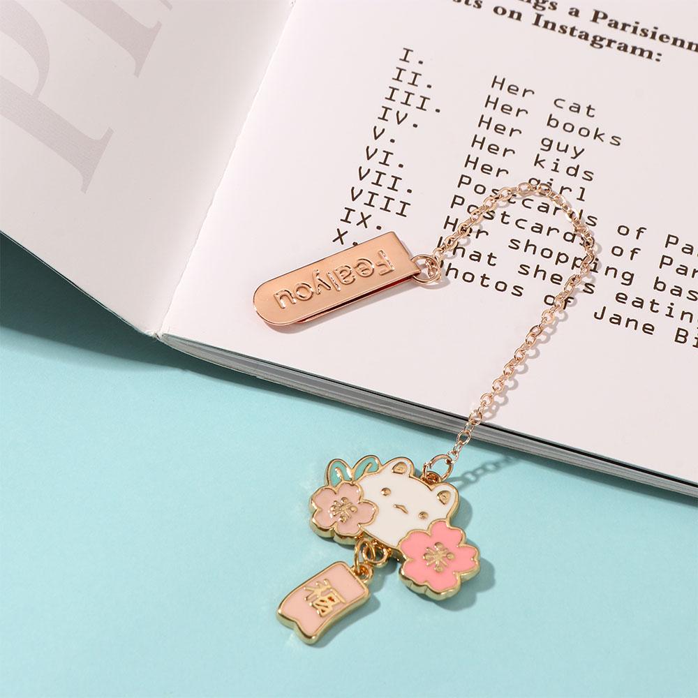 Book Clips Reading Paper Clips Book Tag Pendant Bookmark Rabbit Romantic Sakura Metal Bookmark