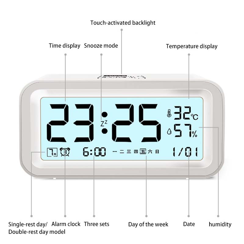 Digital LED Clock with Temp Humidity Sensor Adjustable Brightness Dual Alarm Mode for Home Office2