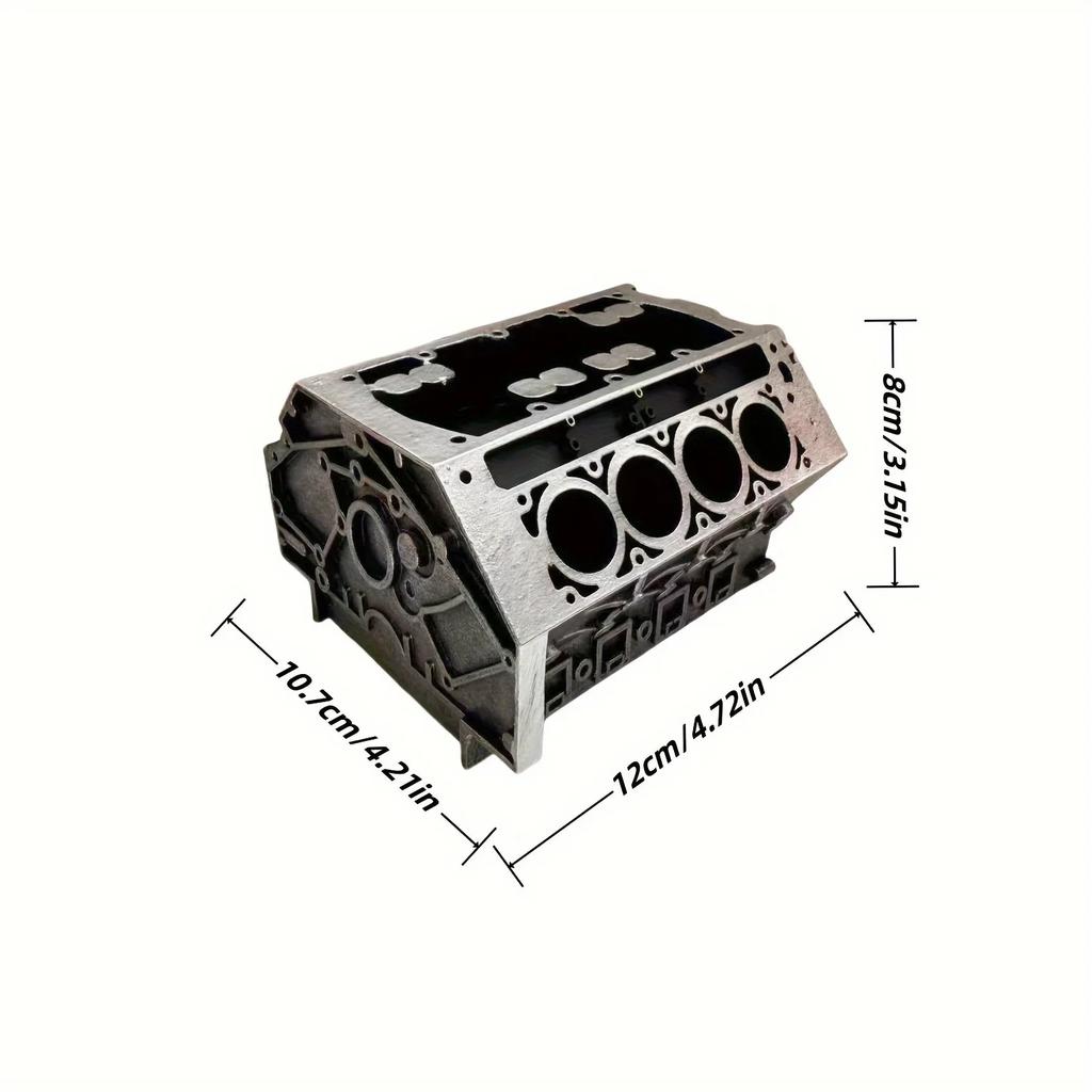 Engine Block Desk Organizer - Black Resin Business Card & Pen Holder, Perfect Gift for Car Enthusiasts and Mechanics decor