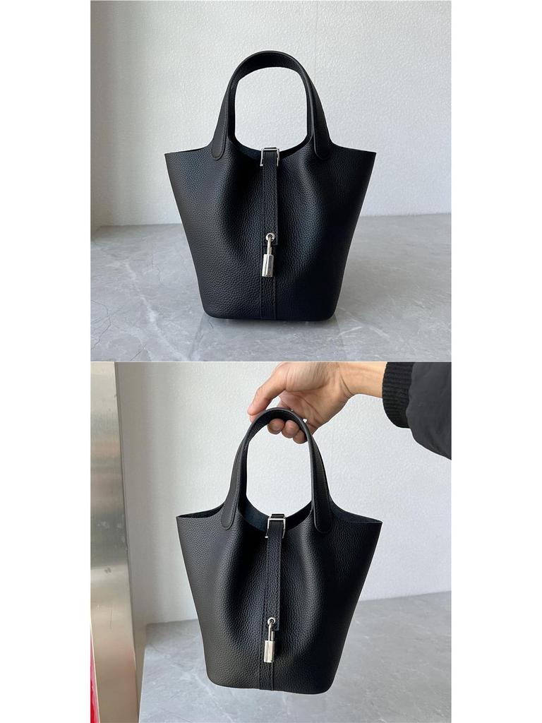 Women's Classic Soft Cowhide Leather Bucket Bag - Versatile Fashion Handbag