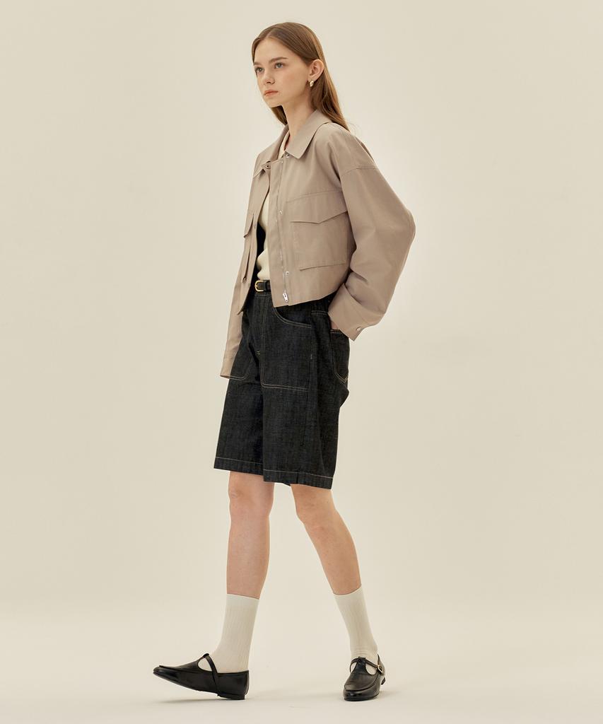Mind Bridge Women [W] Crop Zip-Up Trucker Jacket - 2 Colors