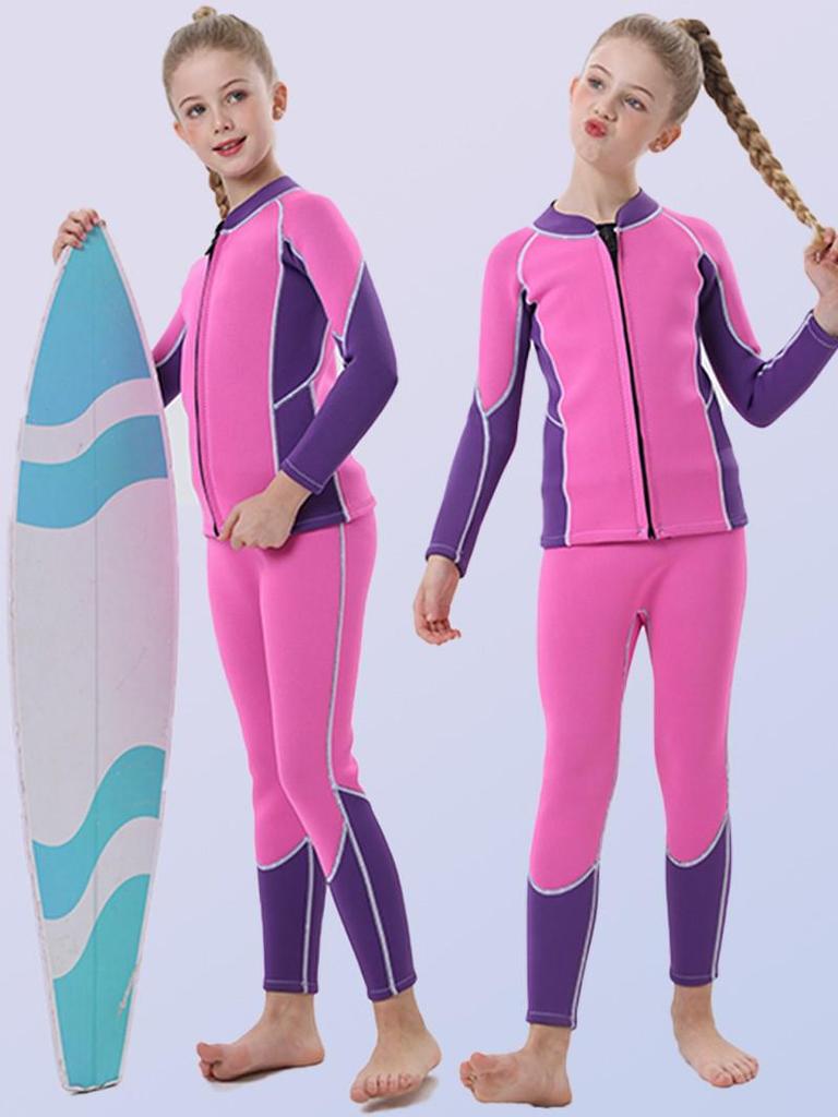 Kids' 3mm Neoprene Wetsuit with Fleece, Men's Long Sleeve Sun Suit, Women's Quick-Dry Surf Suit
