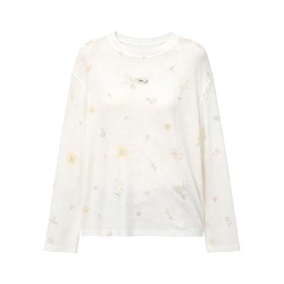 GREEN BELT Women's Lyocell Floral Print Loose Long Sleeve T-Shirt