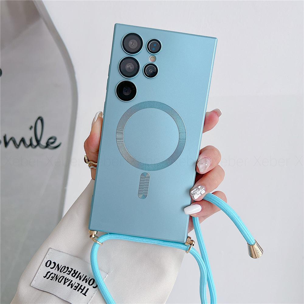 Lanyard Crossbody Necklace Magnetic Charge Case For Samsung S25 S24 S23 Ultra S22 S21 Plus S20FE 20 Matte Cover For Magsafe