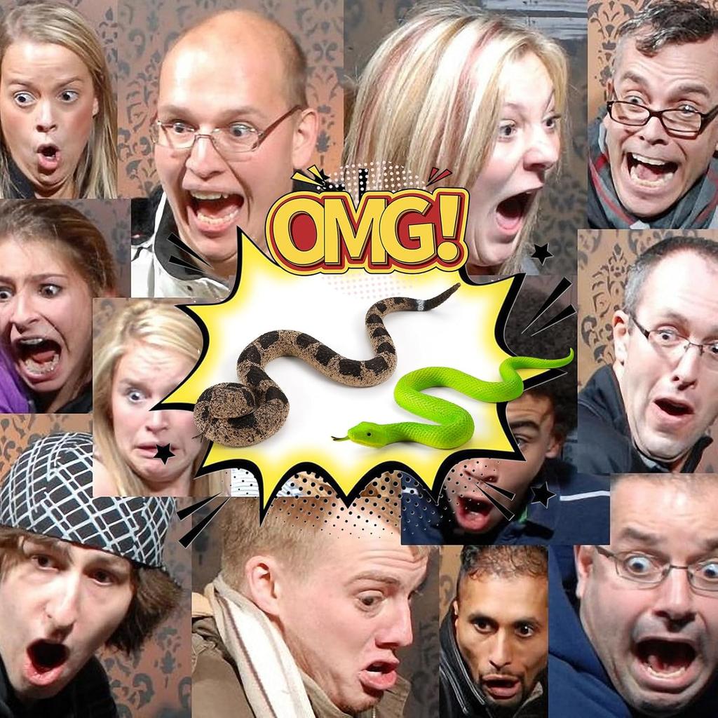 2pcs Fake Snakes Toy Lifelike Rubber Rattlesnake and Green Snake Scare Birds and Squirrels Tricky Snake Toys for Gift Party Favors Or Halloween