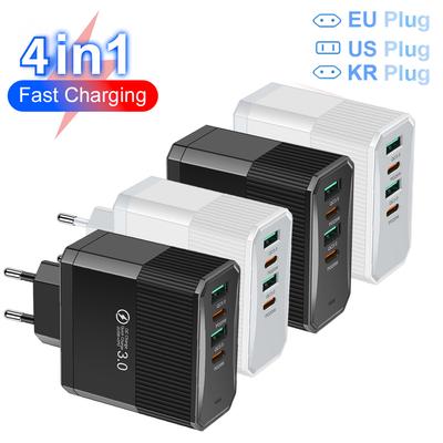 Carregador USB C Muti 4 Portas PD Tipo C Carregamento Rápido Quick Charge QC3.0 PD Adaptador de Tomada de Parede para IPhone 16 Xiaomi Samsung Oneplus