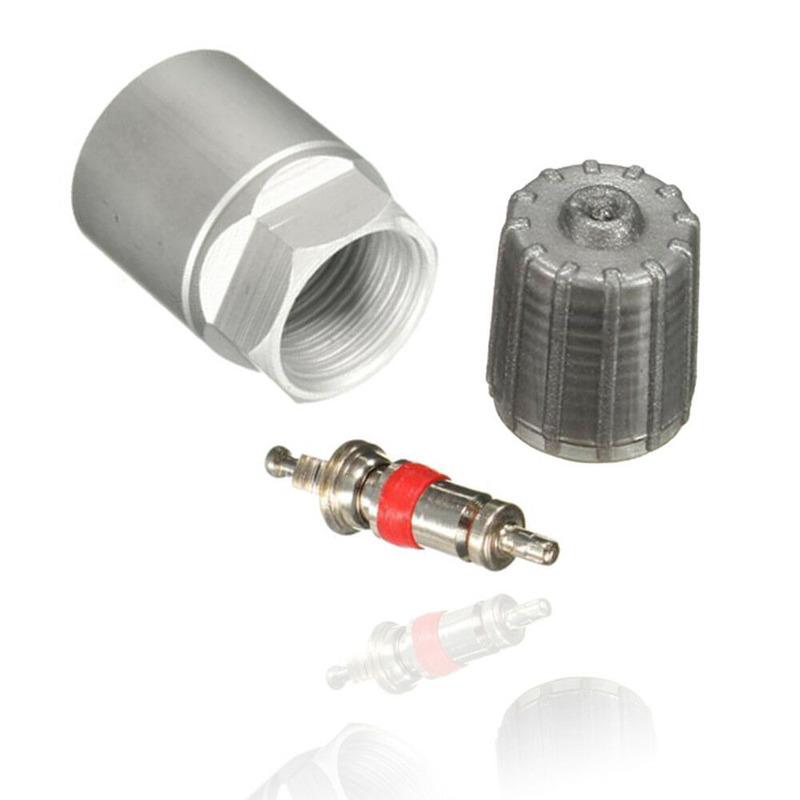 4 piezas TPMS Arandela de reparación de sensor de presión de neumáticos Tuerca Tapas de válvula Kit de servicio Aluminio Plateado para Toyota Gadget Accesorios para coche