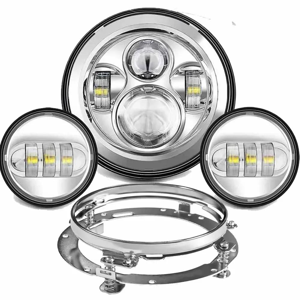 7inch LED Headlight +4.5inch Fog Lights 7"Bracket Mounting Ring Parts for Harley Touring Electra Glide Road King Street Glide