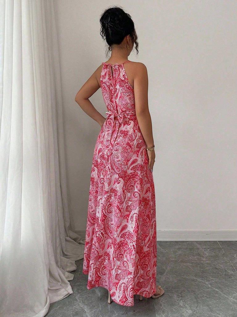 Ethnic Style Women's Halter Maxi Dress - Slimming Waist, Elegant for Beach Vacations