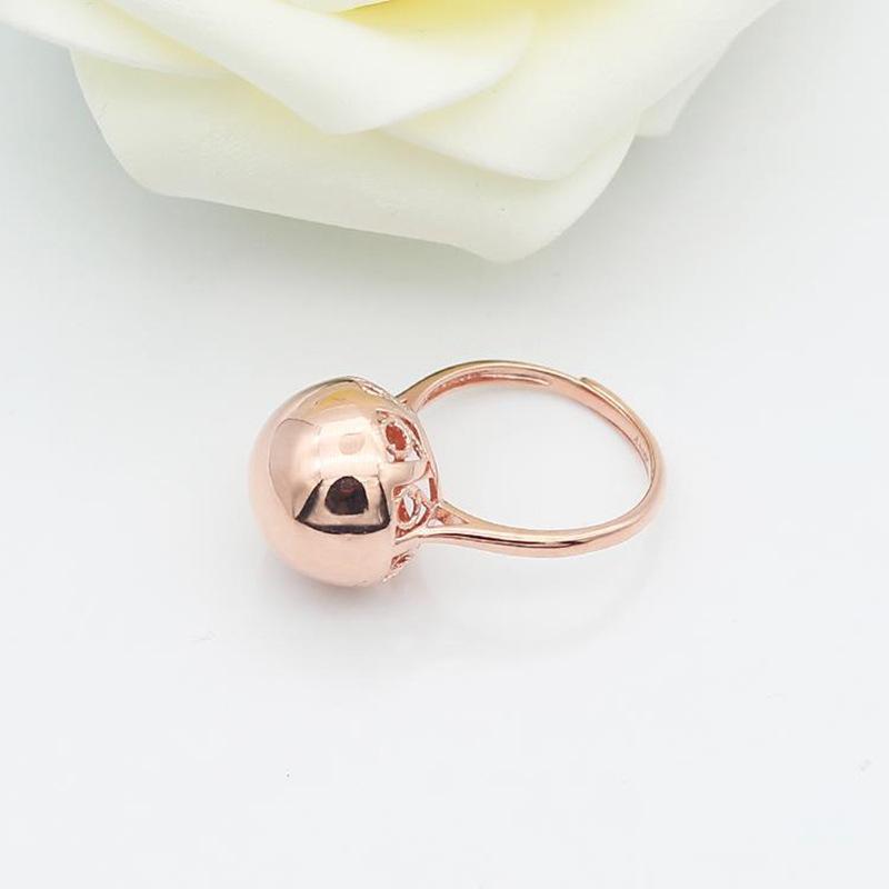 Purple Gold Glossy Round Bead Ring, Simple Rose Gold-Plated Round Ball Pattern Hollow Ring