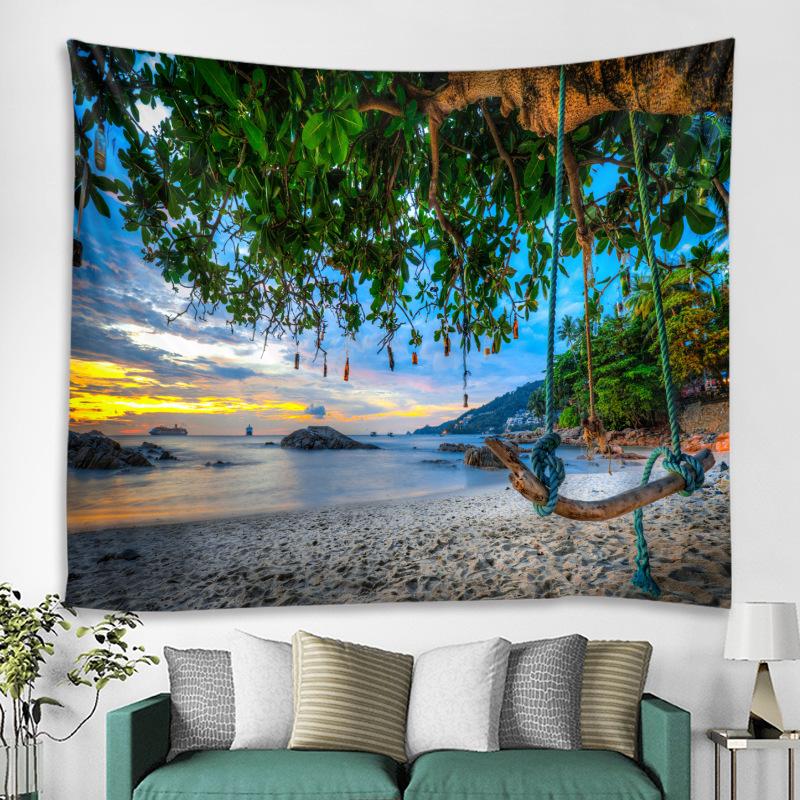 Tropical Sea View Tapestry Summer Vacation Style Bedroom Living Room Background Fabric Wall Decoration Hanging Fabric