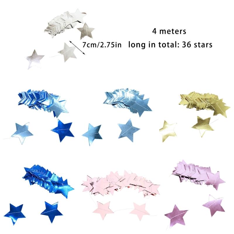Elegant Star Garlands Decoration Glitters Paper Streame Festival Ornament for Birthday Party Supplies Daily Casual Use
