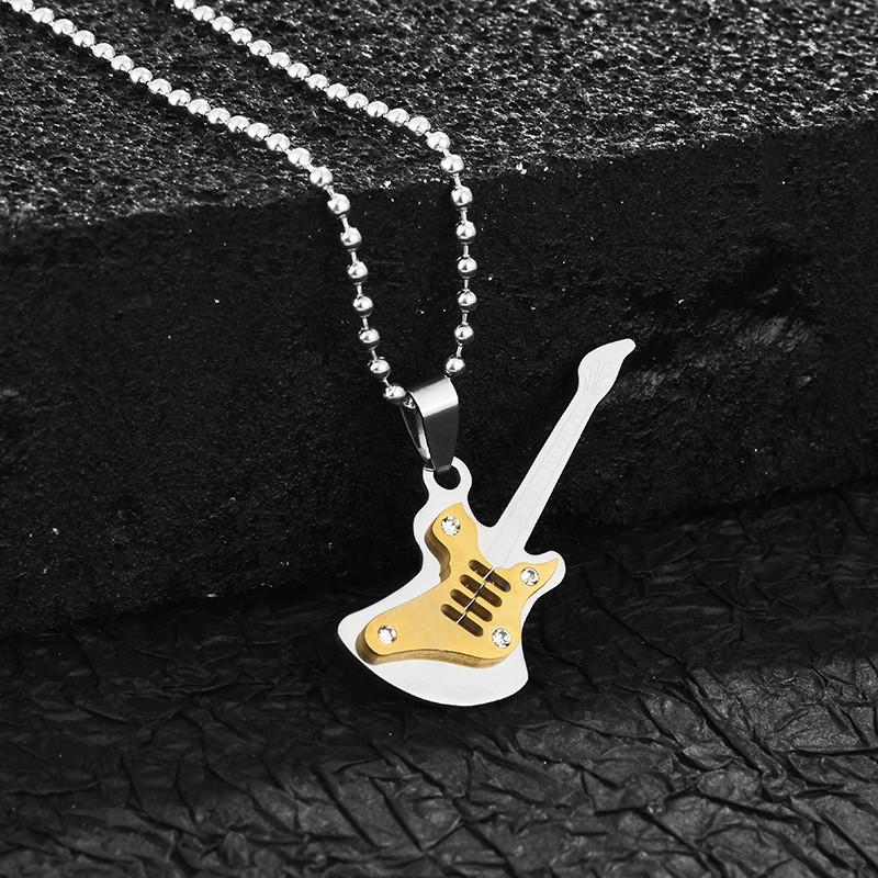 Vintage Electric Inspired Guitar Pendant Necklace In Robust Titanium Steel For Hip Fans Hop