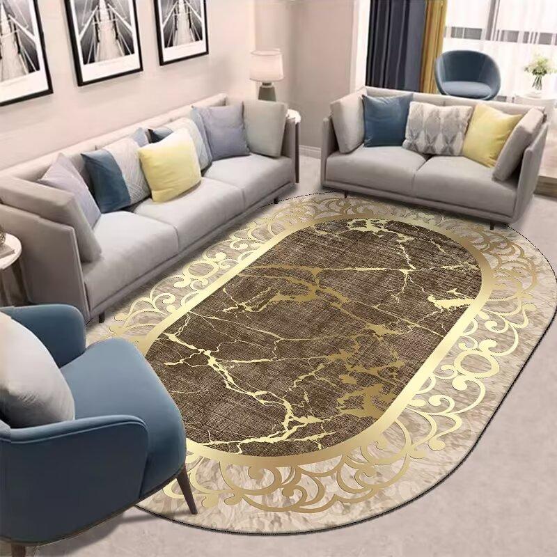 Golden Oval Carpet for Living Room Persian Luxury Decoration Bedroom Easy Clean Plush Rug Lounge Cloakroom Antiskid Soft Mats
